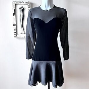 90s Gothic Vintage Bloomingdale’s Black Velvet Sheer Long Sleeve Mini Dress 4